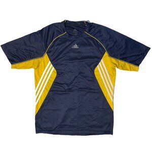 Adidas Y2K Soccer Training Athletic Tshirt - L NavyBlue/ Yellow 3 Stripes